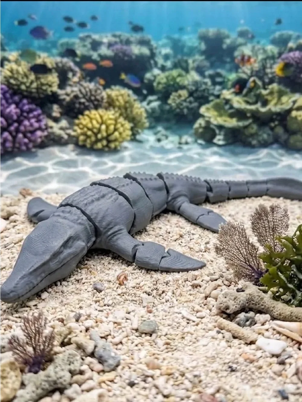 Generic Gray Reptile Ornament for Terrarium - Gray Alligator Decoration